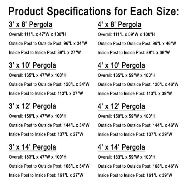 pergola dimensions