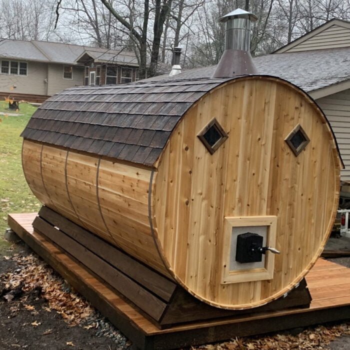 6 Person Barrel Sauna with Changing Room | Steam Sauna | 6' x 12' | Cedar Sense - Image 9