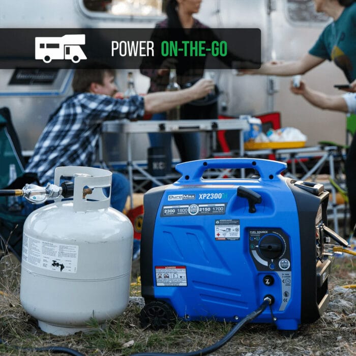Front view of the DuroMax XP2300iH quiet generator showing digital display panel