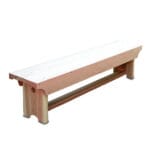 Front perspective of 5' Cedar 1805 Traditional Heavy Duty Bench, a backless wooden bench from Western Red Cedar with traditional design, ideal for outdoor heavy-duty seating.