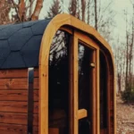 cube sauna door detail with ergonomic handle