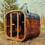 Wooden sauna bench with ergonomic support