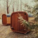 MW20 sauna with sleek black trim and natural wood finish