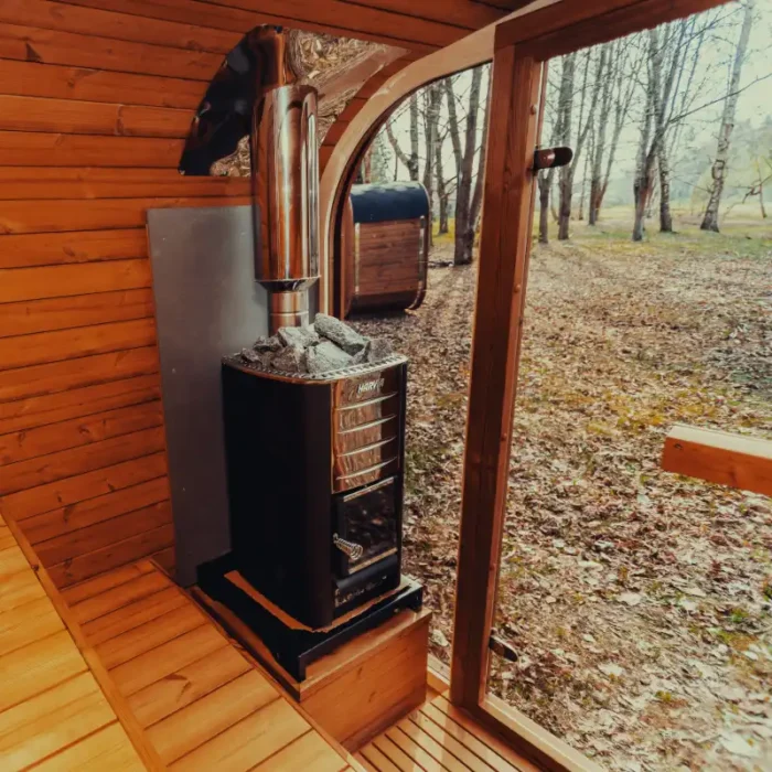 Space-saving cube sauna design for patios or decks