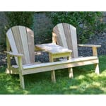 Cedar Adirondack Settee in yard environment, highlighting sunlit patina and dual seats as a practical adirondack chair variant for viewing areas.