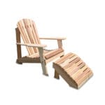 Cedar American Forest Adirondack Chair & Footrest Set in terrace placement, showcasing reclined form and supportive ottoman as relaxing adirondack chair wood for backyards.