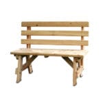 Front view of Cedar Backed Bench, a wood bench outdoor made from Western Red Cedar with contoured seating and backed design, available in 5ft size for durable yard seating