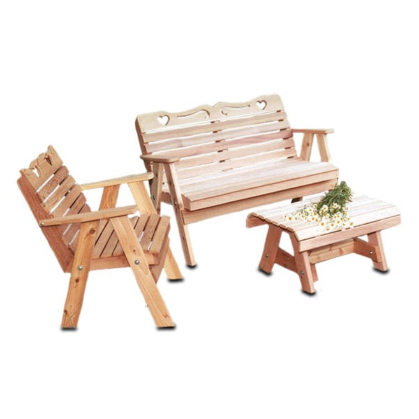 bountry hearts collection benches _ main pic 1 Detailed carving on Cedar Bench backrest, blending rustic charm with modern functionality in real wood furniture.