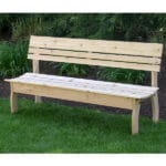 Side profile of resilient Red Cedar Chickadee Backed Bench, featuring weather-resistant design, chickadee accents, and ergonomic support in this cedar bench for gardens.