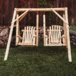 Two-seat cedar swing with separate chairs