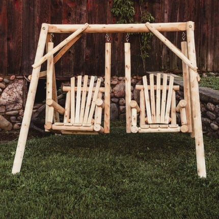 Two-seat cedar swing with separate chairs