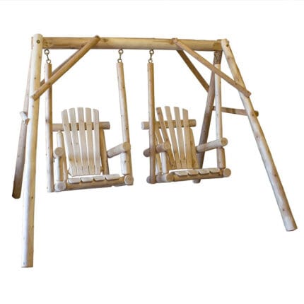 Cedar log double chair porch swing