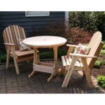 Side angle of resilient Red Cedar Fanback Patio Chair, featuring weather-resistant build, fanback design, and wide armrests in this outdoor patio chair for lawns.