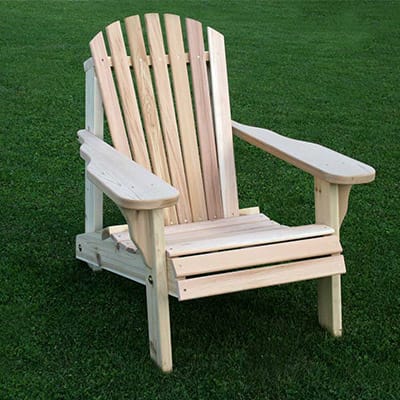 Back view of Cedar American Forest Adirondack Chair, illustrating supportive backrest and stable legs for long-lasting unfinished wood furniture in scenic spots.