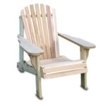 Front view of Cedar American Forest Adirondack Chair, unfinished wood furniture from Western Red Cedar with sloped back and wide armrests for classic outdoor lounging.
