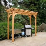 Overview of Cedar New Dawn Pergola in various sizes, illustrating inside dimensions and stable structure for customizable wood pergola installations.