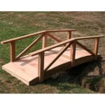 Overhead perspective of Cedar Pearl River Garden Bridge, illustrating multiple length options from 4ft to 12ft for customizable wood bridge installations in backyards