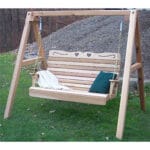 Western Red Cedar Wood Furniture: Royal Country Hearts Porch Swing with Stand, showing warm honey-brown hue and eco-friendly construction for timeless backyard comfort.