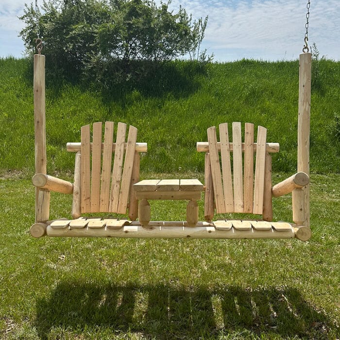 Unique log swing set with shared table