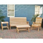 Cedar Twin Ponds Bench in garden setting, highlighting weather-resistant real wood furniture with zinc-plated hardware
