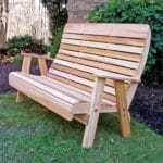 Cedar Bench supporting up to 690 lbs, featuring rounded edges and sanded finish for safety and style.