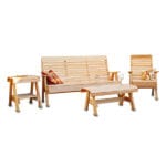 Close-up of Cedar Twin Ponds 6ft Bench, showcasing contoured high-back design and smooth Western Red Cedar grain for outdoor comfort.