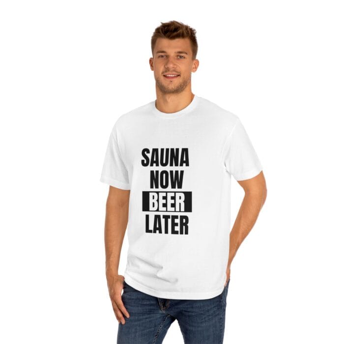"Sauna Now, Beer Later" | American Apparel Sauna Shirt | Unisex Classic Tee - Image 6