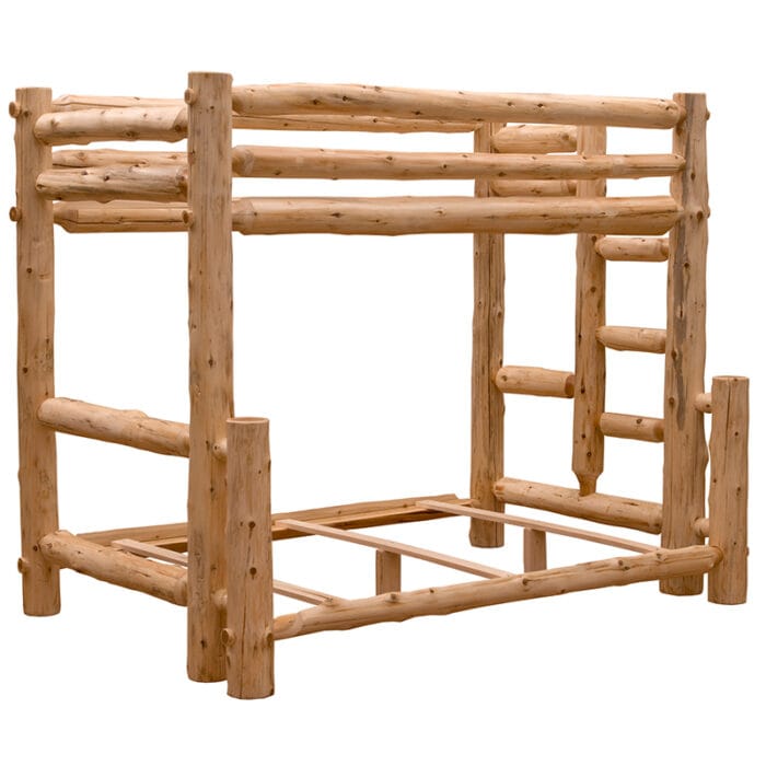 Cedar Log Voyageur Queen Bunk Bed in a rustic lodge bedroom
