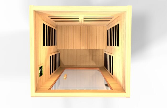 Interior shot showing single bench and low EMF FAR infrared panels.