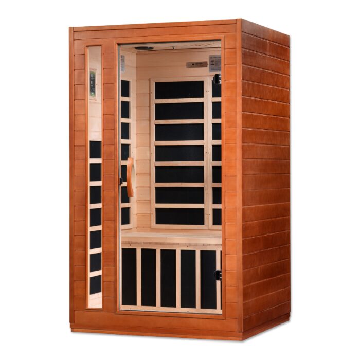 Detail of Bluetooth speakers inside sauna.