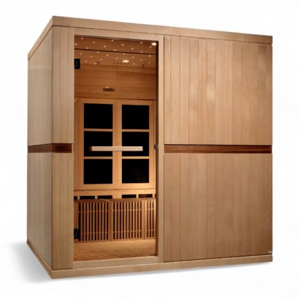 Front exterior view of Dynamic Catalonia 8-Person wheelchair accessible sauna.