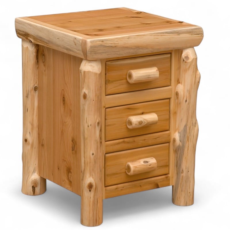 cedar log 3 drawer nightstand _ main pic 1-Photoroom Handcrafted cedar nightstand with three drawers