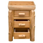 Rustic log nightstand in clear natural finish
