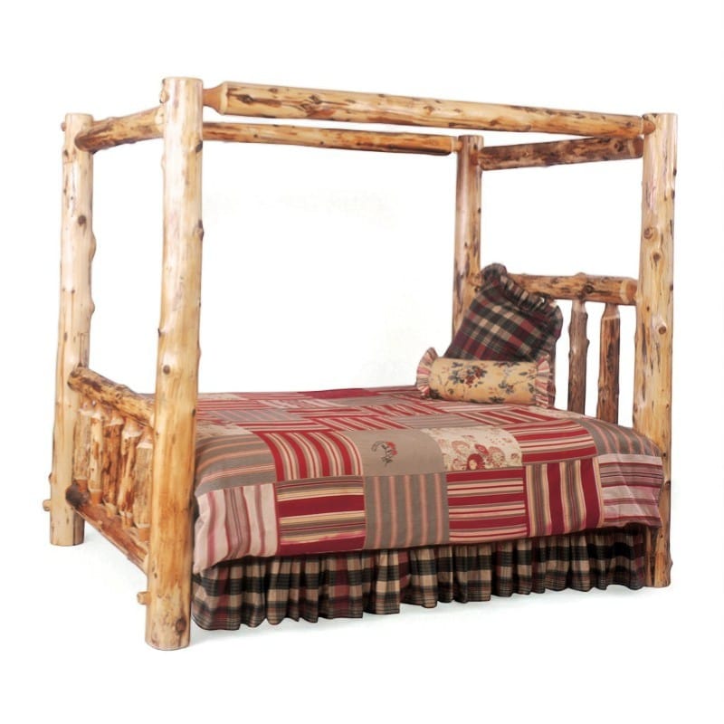cedar log canopy bed _ main pic 1-Photoroom Cedar Log Canopy Bed displayed in a luxury rustic bedroom