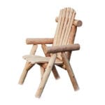 Handcrafted cedar log chair on patio