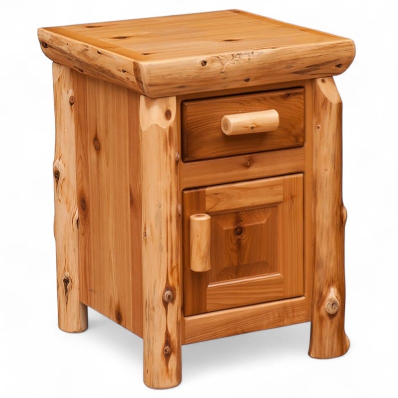 cedar log enclosed nightstand _ main pic 1-Photoroom Handcrafted cedar nightstand with fully enclosed cabinet