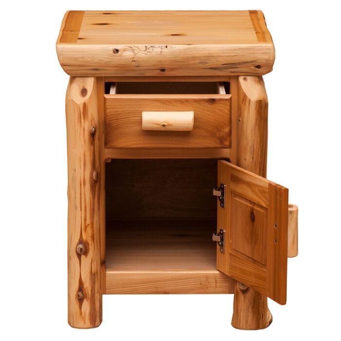 Top view of wooden nightstand with smooth finish