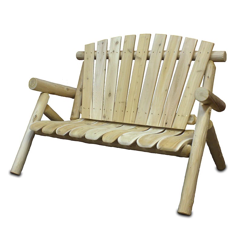 cedar log love seat _ main pic 1 White cedar loveseat for outdoor use
