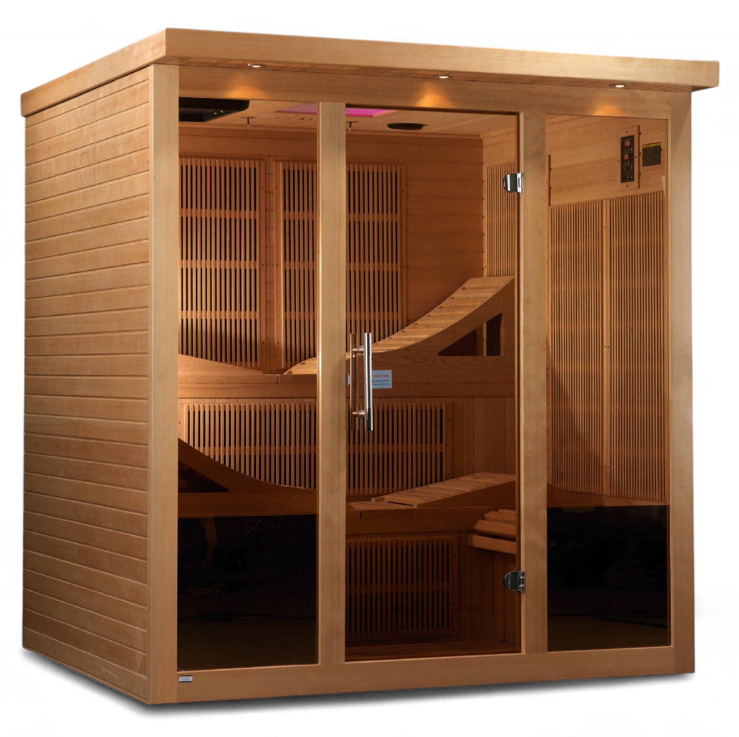 monaco _ main pic 1 shadow-Photoroom Exterior front view of Golden Designs Monaco 6-Person infrared sauna.