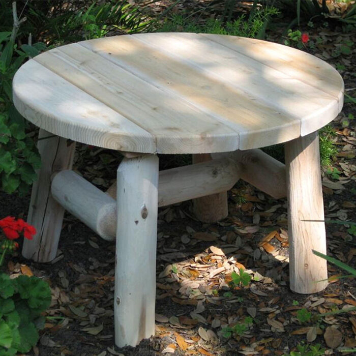 Cedar log round coffee table front view