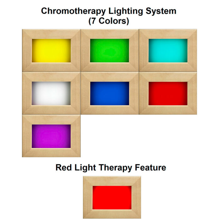 Interior view of 2 person indoor infrared sauna buy with chromotherapy lights