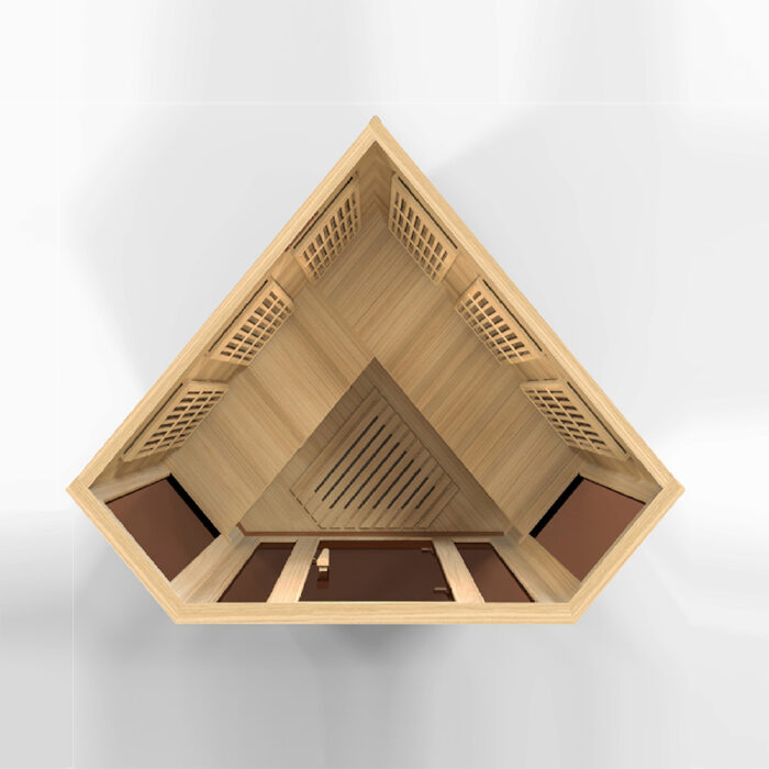 Interior of cedar sauna with chromotherapy red light system