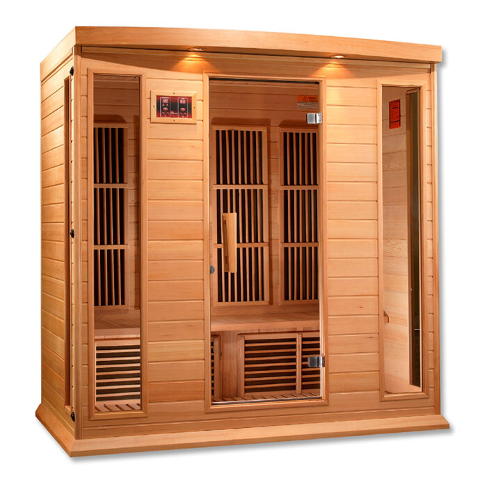 Touchscreen control panel inside 4 person cedar sauna