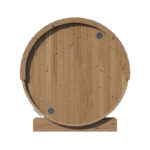 Thermo-Spruce barrel sauna featuring panoramic glass and modern design