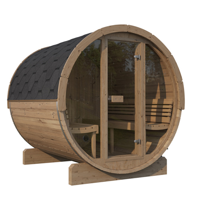 wood barrel sauna_ model E8G _ main pic 1 wood barrel sauna