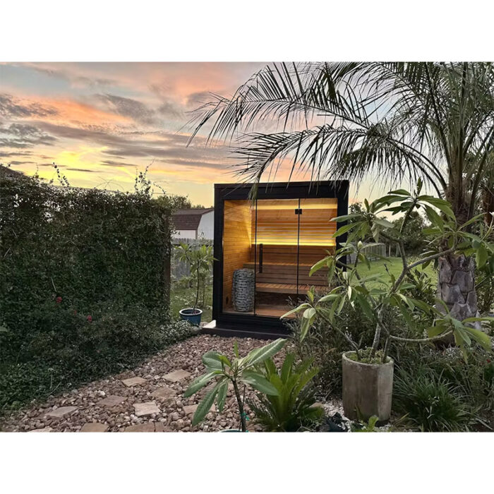 5 Person Mira L Spa-Grade Sauna | Glass Front Outdoor Cabin by Auroom | Black or Natural Finish - Image 15