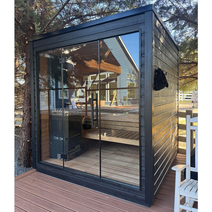 5 Person Mira L Spa-Grade Sauna | Glass Front Outdoor Cabin by Auroom | Black or Natural Finish - Image 19