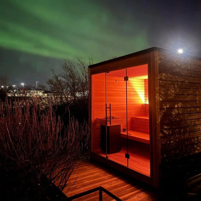 5 Person Mira L Spa-Grade Sauna | Glass Front Outdoor Cabin by Auroom | Black or Natural Finish - Image 9