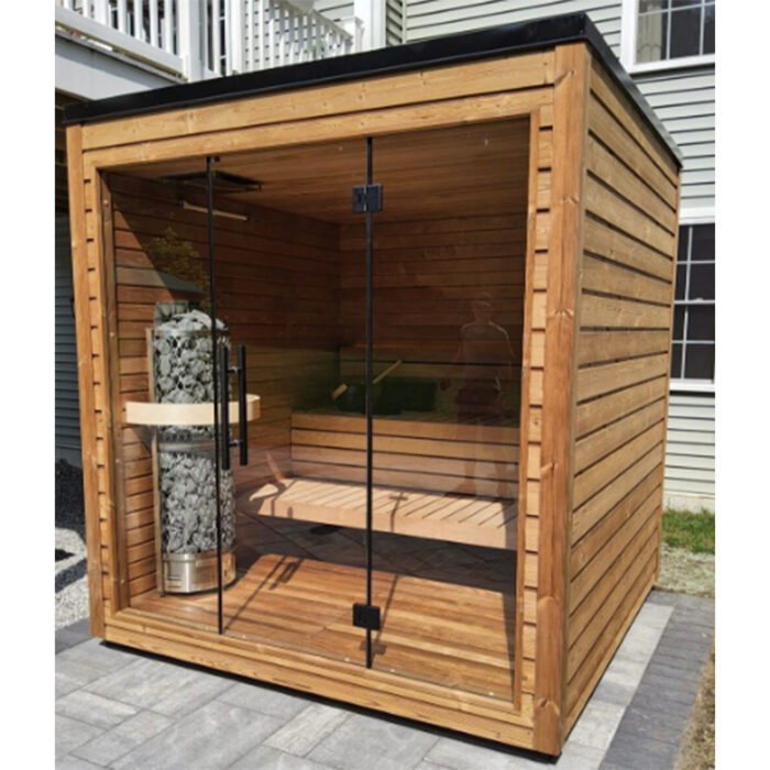 5 Person Mira L Spa-Grade Sauna | Glass Front Outdoor Cabin by Auroom | Black or Natural Finish - Image 13