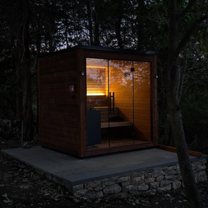 5 Person Mira L Spa-Grade Sauna | Glass Front Outdoor Cabin by Auroom | Black or Natural Finish - Image 20